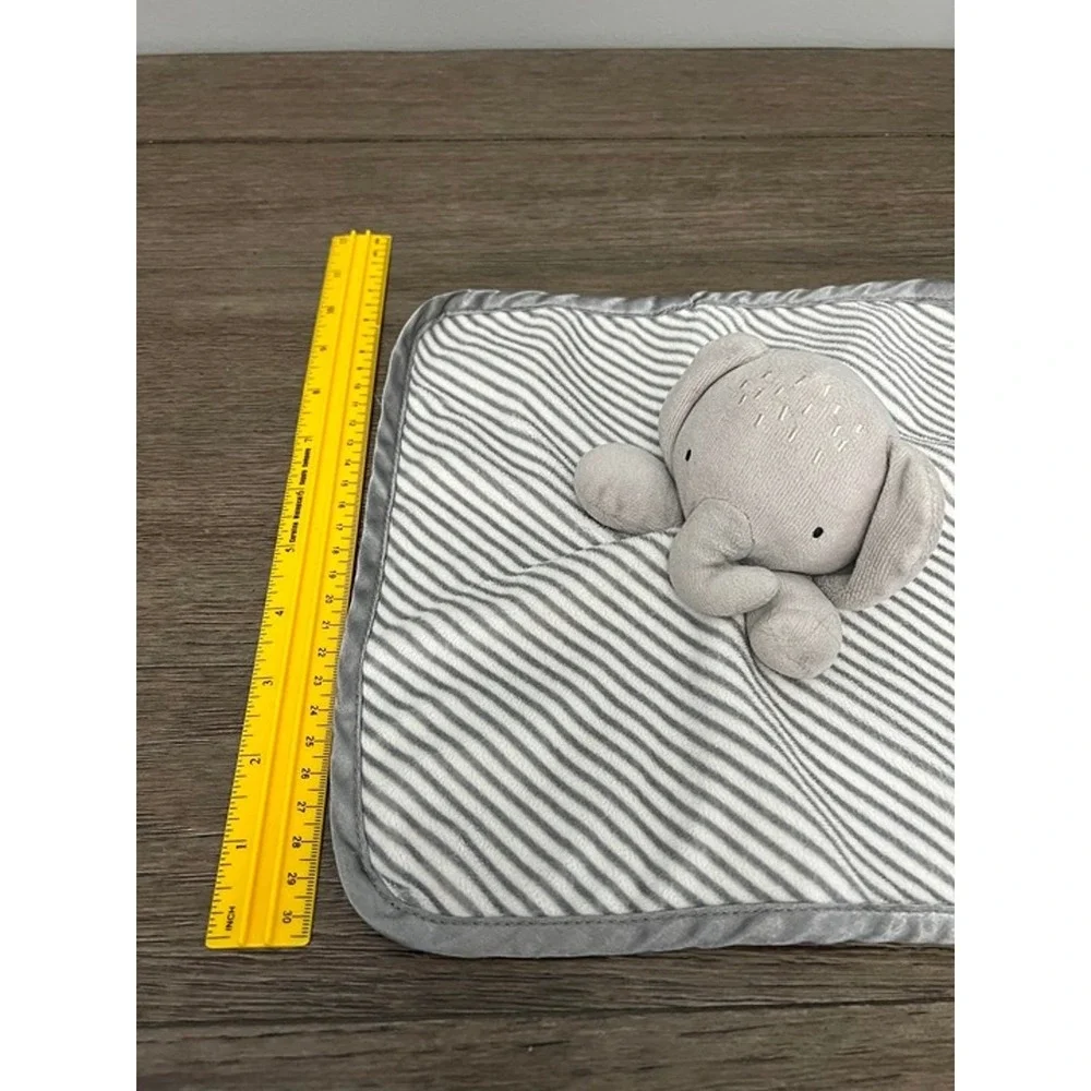 Wonder Nation Grey Elephant Security Blanket Lovey Striped Satin Trim Plush Toy